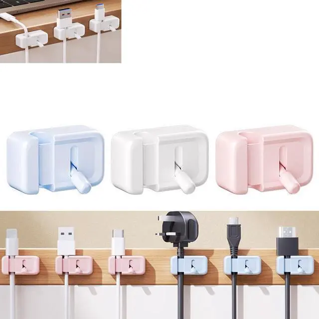 Alt view image 4 of 4 - New Plastic Cable Clip Adhesive Wire Cord Holder Organizer Winder Wall Mounted Modern Desk Storage Home Office Car Cable blue-3pcs