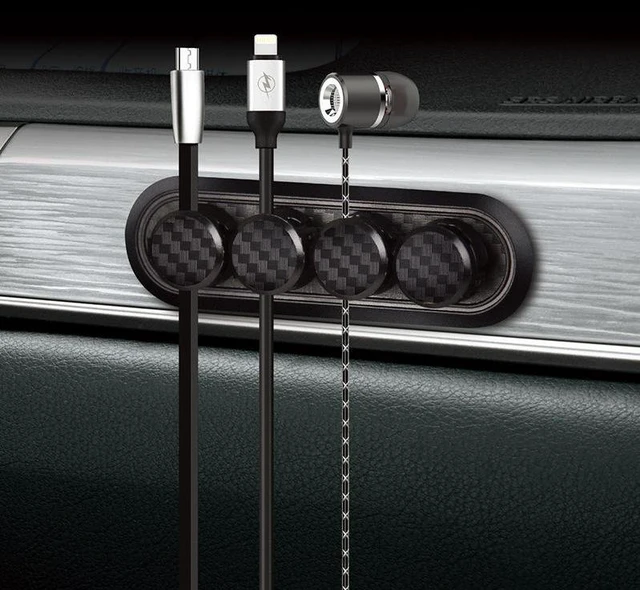 Alt view image 3 of 4 - Car ABS+PA Carbon Fiber Magnetic Charging Cable Storage USB Data Line Clip Holder Organizer for Windshield-Durable
