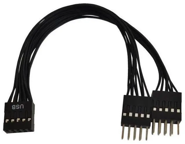 Main image of 9 Pin 1 Female to 2 Male Y Splitter Adapter Black Shielded Cable USB Motherboard Cable USB Header Extension Cable