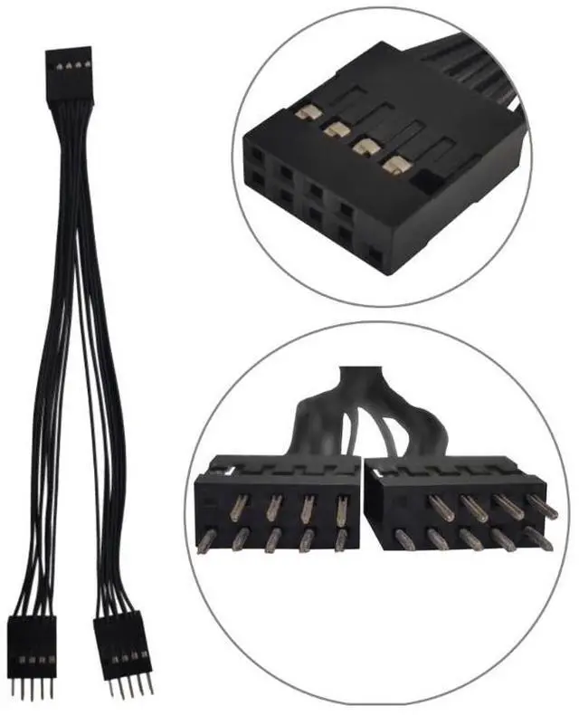 Alt view image 3 of 6 - 9 Pin 1 Female to 2 Male Y Splitter Adapter Black Shielded Cable USB Motherboard Cable USB Header Extension Cable