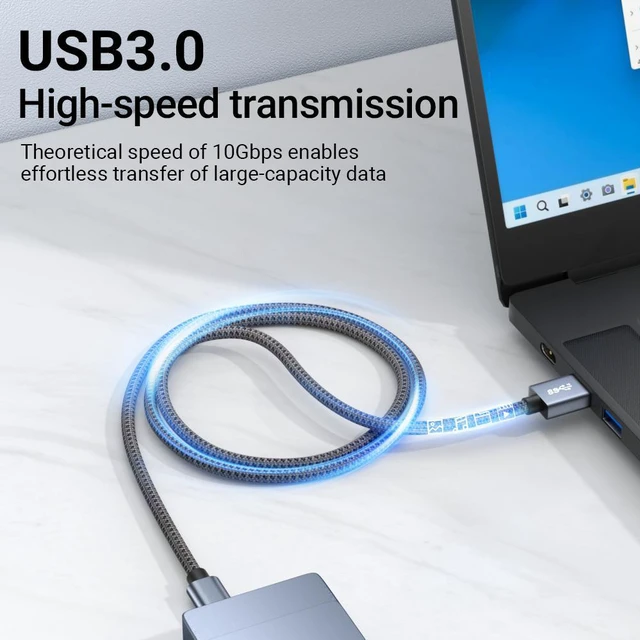 Alt view image 6 of 6 - USB3.0 Data Cable 3A High Current PD60W Fast Charging Aluminum Braided Network 10Gbps Transmission Cable Length Net:1 m