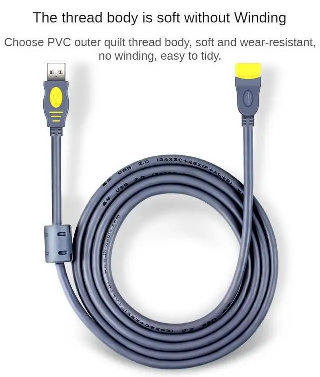 Alt view image 3 of 5 - USB 2.0 Tinned Copper Core Aluminum Foil + Magnetic Ring Shielded Eco-friendly PVC Extension Cable
