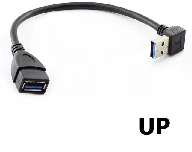 Main image of USB3.0 Male to Female Extension Cord Cable 20cm Down Left Right 90 Degree Elbow for U Disk Mouse Keyboard Camera Data Cable Black. 0.2 meters. Upward curve.