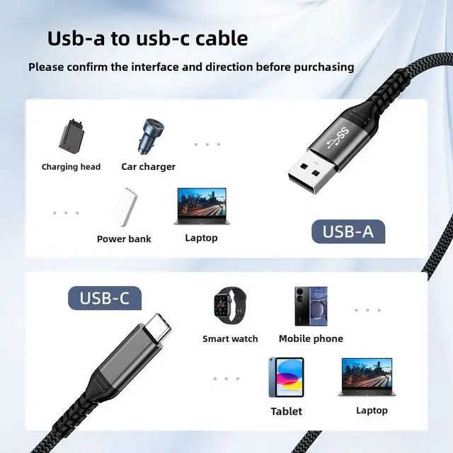 Alt view image 4 of 6 - USB 3.2 Type-C 10Gbps Data Sync 60W PD Fast Charging Cable Tinned Copper Core Nylon Braided Durable External SSD Laptop 0.5M-3PCS