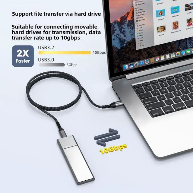 Alt view image 6 of 6 - USB 3.2 Type-C 10Gbps Data Sync 60W PD Fast Charging Cable Tinned Copper Core Nylon Braided Durable External SSD Laptop 0.5M-3PCS