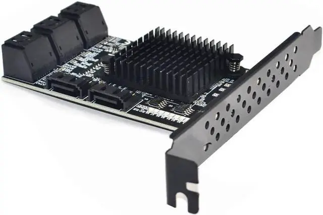 Alt view image 3 of 5 - 8 Ports SATA 3.0 to PCIe Expansion Card Adapter Converter with 6 SATA Cables Low Profile Bracket Boot As System Disk for Marvell 88SE9215 Chip with Heat Sink HDD (Only Card
