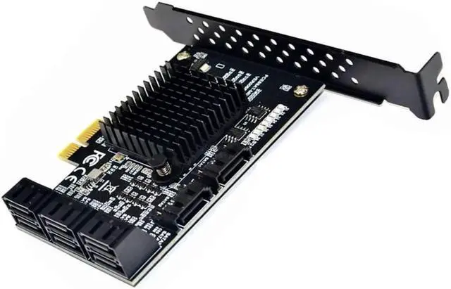 Alt view image 4 of 5 - 8 Ports SATA 3.0 to PCIe Expansion Card Adapter Converter with 6 SATA Cables Low Profile Bracket Boot As System Disk for Marvell 88SE9215 Chip with Heat Sink HDD (Only Card