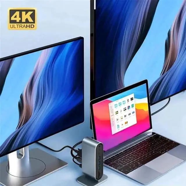 Alt view image 3 of 7 - 12 Ports USB C Docking Station - 12-in-1 USB C Hub Dock Laptop Display Docking Station Universal Port with 4K HDMI Monitor,100W PD,Ethernet,VGA,Audio,SD/TF,USB 3.0 Adapter for Mac Computer