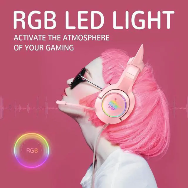 Alt view image 3 of 7 - K9 Gaming Headset with Removable Cat Ears, for PS5, PS4, Nintendo Switch, PC, with Surround Sound, RGB LED Light & Noise Canceling Retractable Microphone
