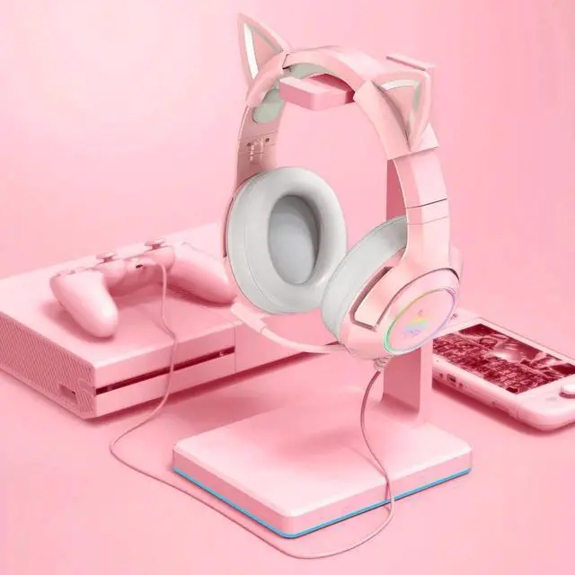 Alt view image 6 of 7 - K9 Gaming Headset with Removable Cat Ears, for PS5, PS4, Nintendo Switch, PC, with Surround Sound, RGB LED Light & Noise Canceling Retractable Microphone