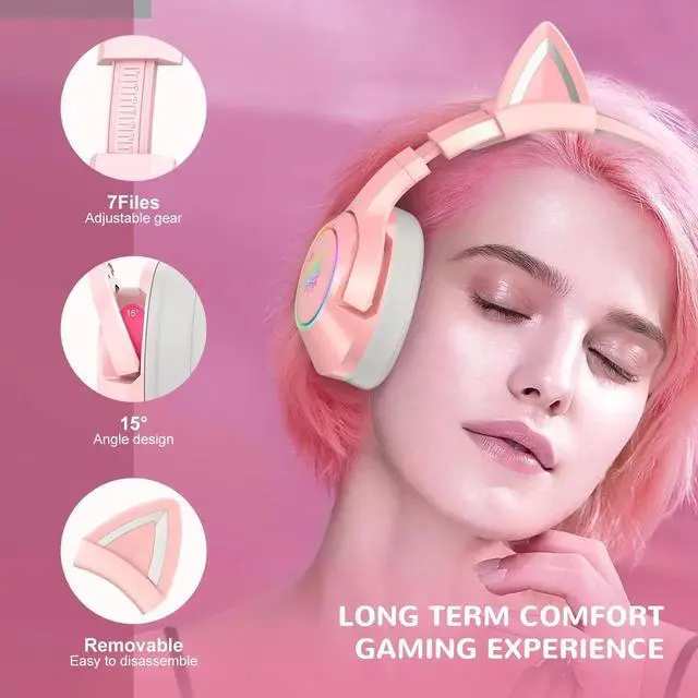 Alt view image 7 of 7 - K9 Gaming Headset with Removable Cat Ears, for PS5, PS4, Nintendo Switch, PC, with Surround Sound, RGB LED Light & Noise Canceling Retractable Microphone