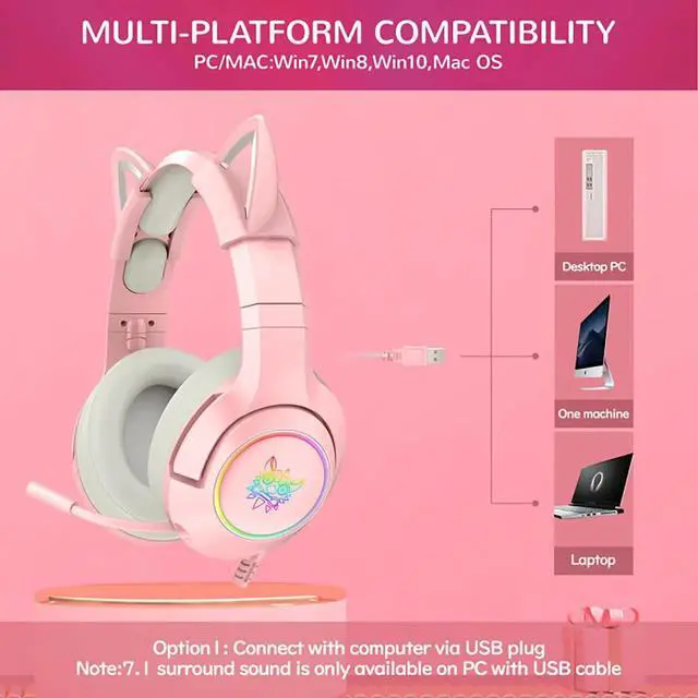 Alt view image 2 of 7 - K9 Gaming Headset with Removable Cat Ears, for PS5, PS4, Nintendo Switch, PC, with Surround Sound, RGB LED Light & Noise Canceling Retractable Microphone