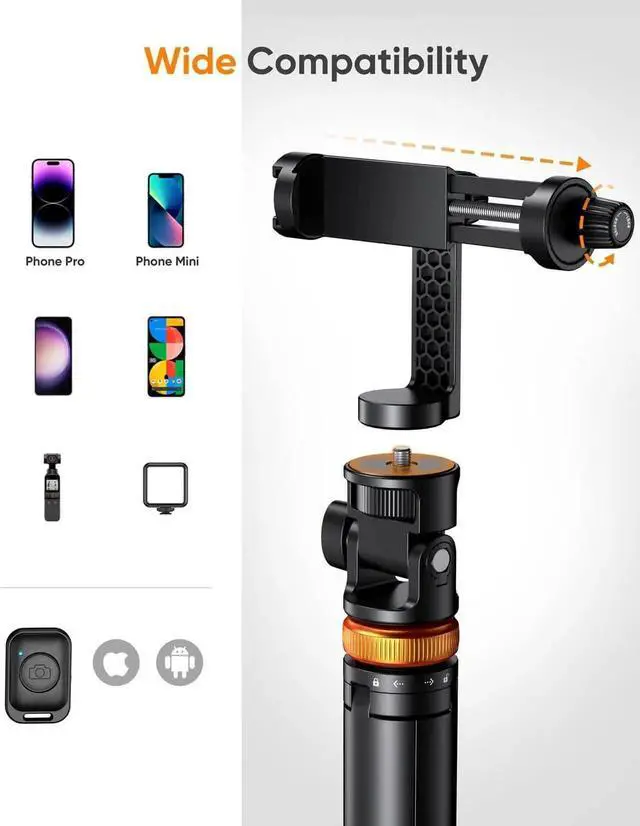 Alt view image 4 of 6 - Phone Tripod, Tripod for iPhone & Selfie Stick with Remote, Extendable Cell Phone Stand & Ultimate Phone Holder, Solidest Phone Stand Compatible with iPhone/Android