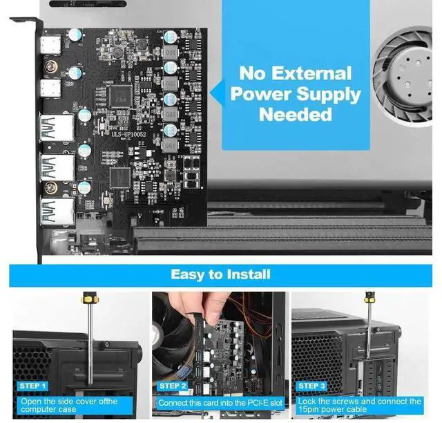 Alt view image 2 of 7 - PCIe to USB 3.2 Gen 2 Adapter Card with 20 Gbps Bandwidth 5-Port PCI Express Expansion Card Internal USB Hub PCI-E Add-on Cards Riser for Windows 10/8/7 and MAC OS 10.8.2 Above (2X USB C -3X USB A)