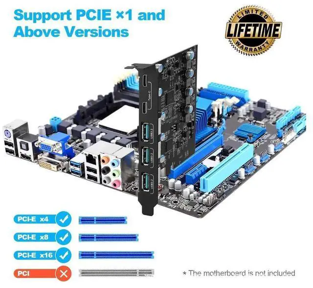 Alt view image 3 of 7 - PCIe to USB 3.2 Gen 2 Adapter Card with 20 Gbps Bandwidth 5-Port PCI Express Expansion Card Internal USB Hub PCI-E Add-on Cards Riser for Windows 10/8/7 and MAC OS 10.8.2 Above (2X USB C -3X USB A)