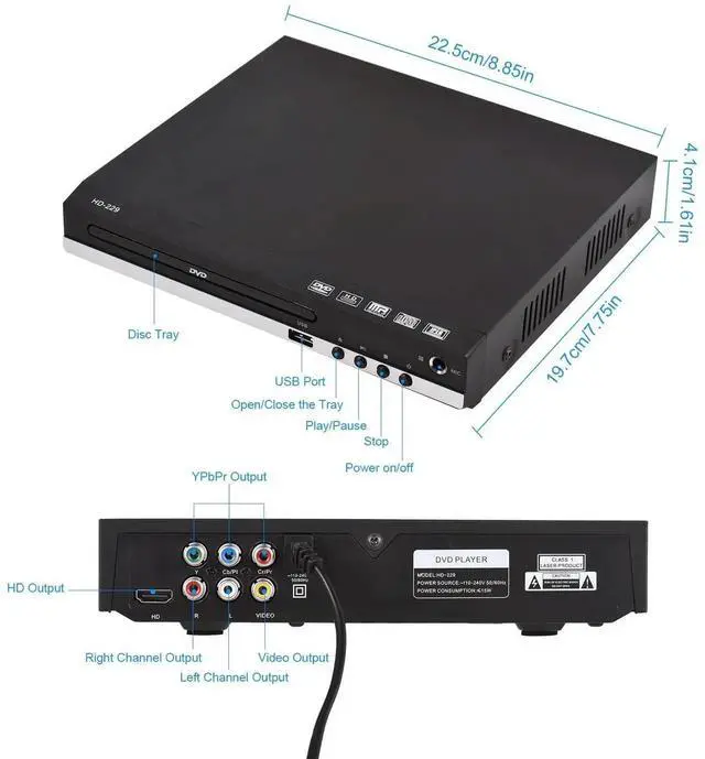 Alt view image 2 of 6 - Professional Home DVD Player DVD CD Disc Media Player Digital Multimedia Player U Disk Playback HD AV Output with Remote Control