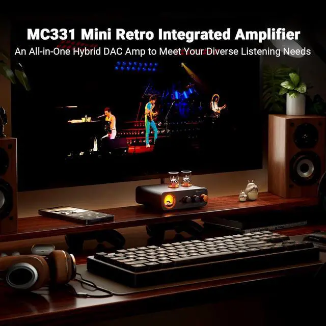 Alt view image 4 of 6 - MC331 Tube Integrated Amplifier with DAC, 2 Channel Home Audio Stereo Power Amp for HiFi Bookshelf Speakers/3.5mm Headphones, Vintage VU Meter Preamp with Bluetooth and USB/Opt/Coax/RCA