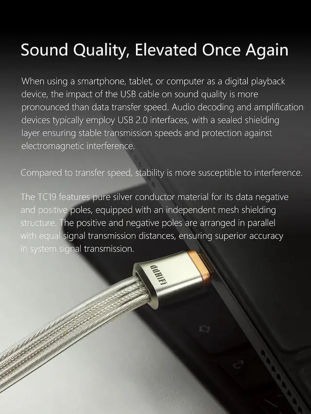 Alt view image 5 of 5 - TC19CC USB C Cable Digital Signal OTG Cable Pure Silver USB-C to USB-C DAC Cable, Four-Wire Parallel Design, 25cm