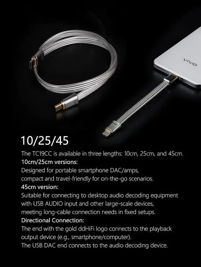 Alt view image 3 of 5 - TC19CC USB C Cable Digital Signal OTG Cable Pure Silver USB-C to USB-C DAC Cable, Four-Wire Parallel Design, 25cm