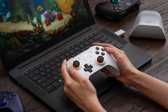 Alt view image 5 of 7 - 8BitDo Ultimate 2 Wireless Controller for Windows PC, Apple, Steam & Android, Gaming Controller with TMR Joysticks, Hall/Tactile Triggers, Motion Control, RGB Fire Ring, 1000Hz Polling Rate, White