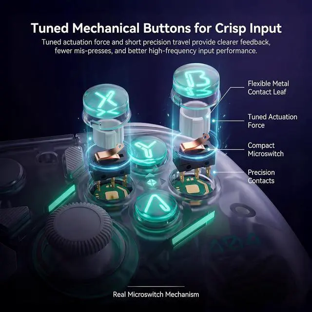 Alt view image 4 of 7 - K20 Wireless Controller Compatible with Switch 2/Switch/PC/iOS/Android, Hall Effect Joystick, 1000Hz Polling Rate, Tri-Mode Bluetooth/2.4G/Wired Gamepad, RGB Charging Dock, Back Buttons