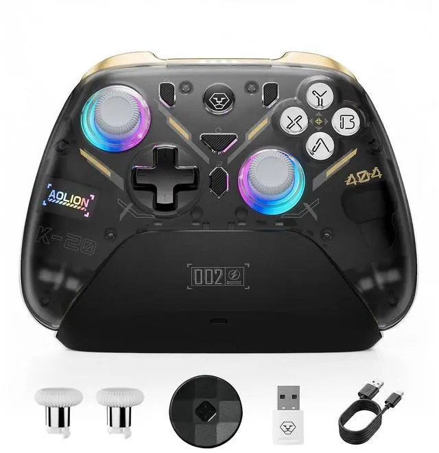 Main image of K20 Tri-Mode Wireless Controller for Switch 2/Switch/Switch OLED/PC, Hall Effect Joysticks Gamepad with 1000Hz Polling, 3-Stage Hall Triggers, RGB Charging Dock, Detachable Back Buttons