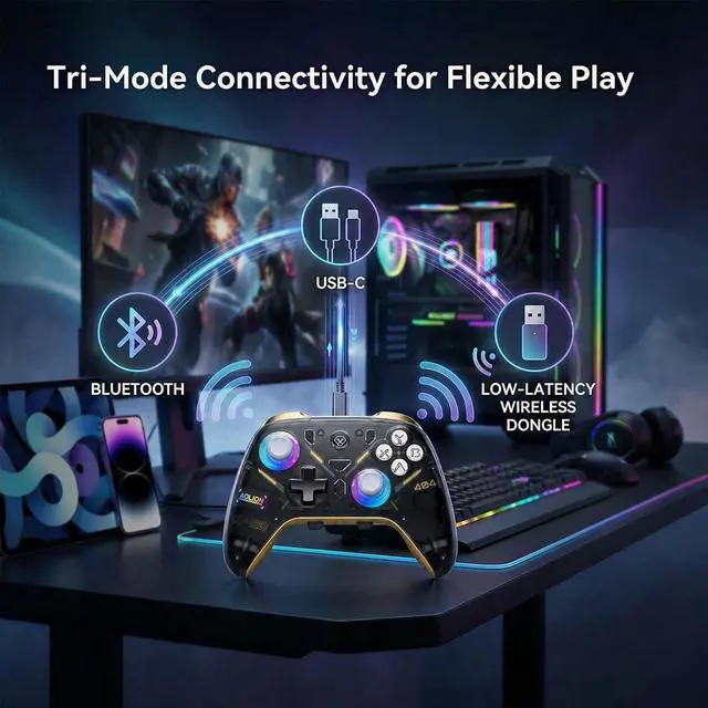 Alt view image 7 of 7 - K20 Tri-Mode Wireless Controller for Switch 2/Switch/Switch OLED/PC, Hall Effect Joysticks Gamepad with 1000Hz Polling, 3-Stage Hall Triggers, RGB Charging Dock, Detachable Back Buttons