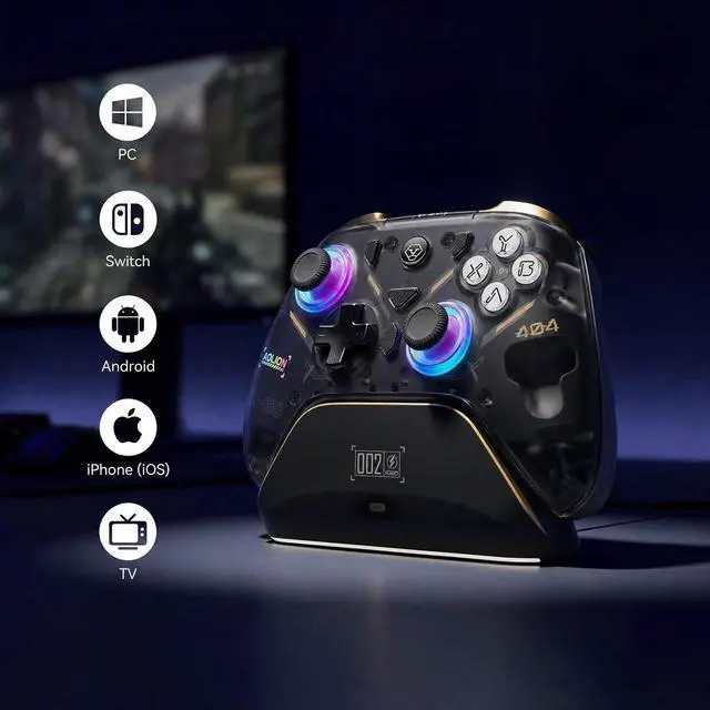 Alt view image 5 of 7 - K20 Tri-Mode Wireless Controller for Switch 2/Switch/Switch OLED/PC, Hall Effect Joysticks Gamepad with 1000Hz Polling, 3-Stage Hall Triggers, RGB Charging Dock, Detachable Back Buttons