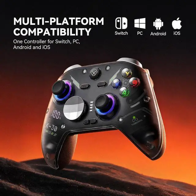 Alt view image 7 of 7 - K30 Wireless Gaming Controller for Switch, PC, iOS & Android, TMR Joysticks (Zero Drift), Hall Effect Triggers, Switchable ABXY Buttons, Back Buttons & RGB Lighting
