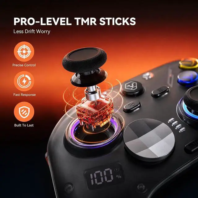 Alt view image 5 of 7 - K30 Wireless Gaming Controller for Switch, PC, iOS & Android, TMR Joysticks (Zero Drift), Hall Effect Triggers, Switchable ABXY Buttons, Back Buttons & RGB Lighting