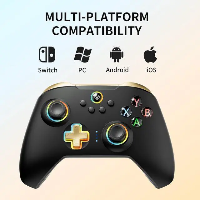 Alt view image 4 of 7 - N10 Wireless Controller Compatible with Switch/PC/iOS/Android, Hall Effect Joysticks, 1000Hz Polling Rate, Bluetooth/2.4G/Wired Gamepad, RGB Light, Back Buttons, Turbo, Motion Control