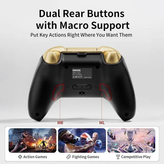 Alt view image 5 of 7 - N10 Wireless Controller Compatible with Switch/PC/iOS/Android, Hall Effect Joysticks, 1000Hz Polling Rate, Bluetooth/2.4G/Wired Gamepad, RGB Light, Back Buttons, Turbo, Motion Control