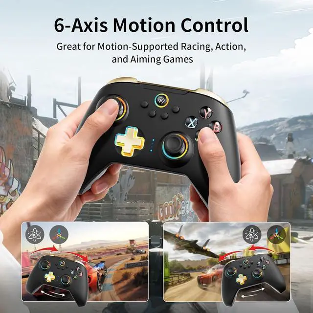 Alt view image 2 of 7 - N10 Wireless Controller Compatible with Switch/PC/iOS/Android, Hall Effect Joysticks, 1000Hz Polling Rate, Bluetooth/2.4G/Wired Gamepad, RGB Light, Back Buttons, Turbo, Motion Control