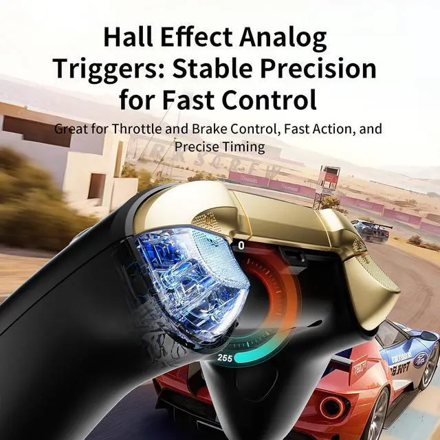 Alt view image 6 of 7 - N10 Wireless Controller Compatible with Switch/PC/iOS/Android, Hall Effect Joysticks, 1000Hz Polling Rate, Bluetooth/2.4G/Wired Gamepad, RGB Light, Back Buttons, Turbo, Motion Control