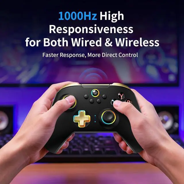 Alt view image 7 of 7 - N10 Wireless Controller Compatible with Switch/PC/iOS/Android, Hall Effect Joysticks, 1000Hz Polling Rate, Bluetooth/2.4G/Wired Gamepad, RGB Light, Back Buttons, Turbo, Motion Control