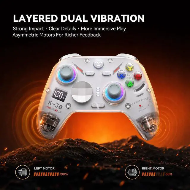 Alt view image 4 of 7 - K30 Wireless Controller with Charging Dock Compatible with Switch, PC, iOS & Android, High-Precision TMR Joysticks, Hall Effect Triggers, Tri-Mode Connection, Switchable ABXY