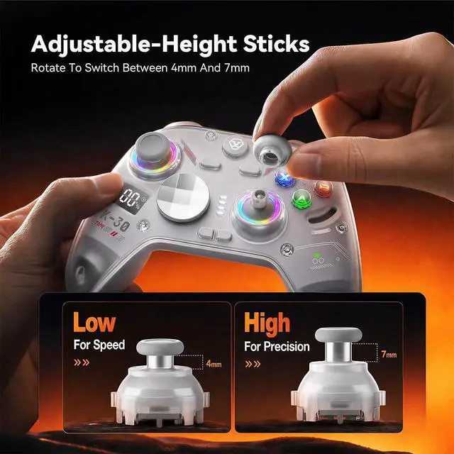 Alt view image 5 of 7 - K30 Wireless Controller with Charging Dock Compatible with Switch, PC, iOS & Android, High-Precision TMR Joysticks, Hall Effect Triggers, Tri-Mode Connection, Switchable ABXY