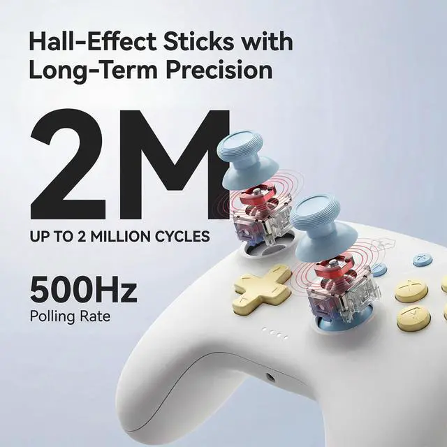 Alt view image 2 of 7 - Wireless Controller Compatible with Switch 2/Switch/OLED, Hall Effect Joysticks, Bluetooth Gamepad for PC/iOS/Android, Cute Pastel Design, Turbo, Dual Vibration