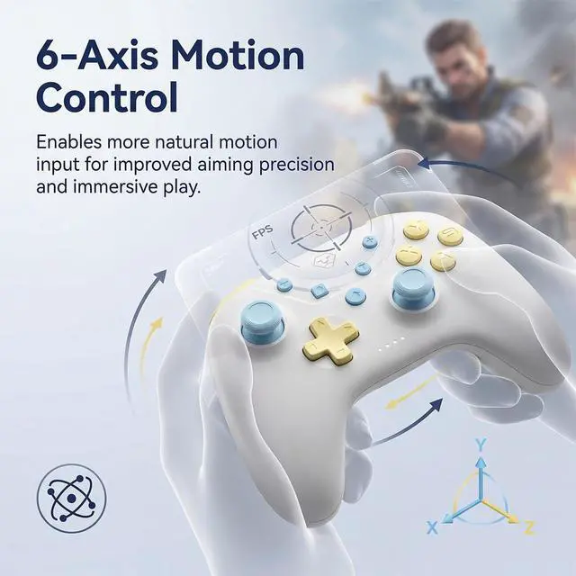 Alt view image 5 of 7 - Wireless Controller Compatible with Switch 2/Switch/OLED, Hall Effect Joysticks, Bluetooth Gamepad for PC/iOS/Android, Cute Pastel Design, Turbo, Dual Vibration