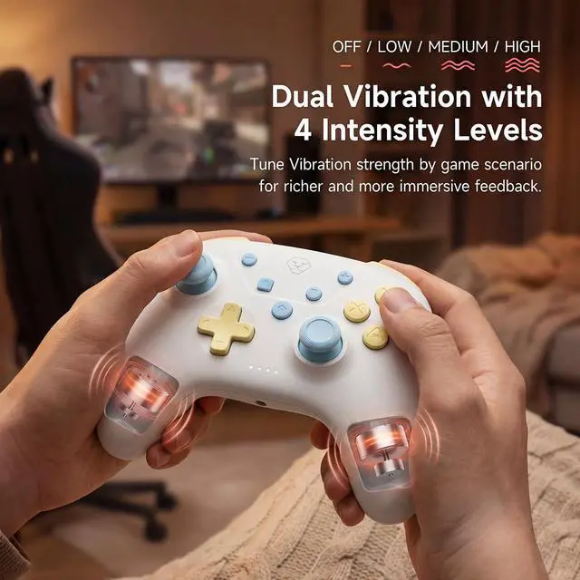 Alt view image 7 of 7 - Wireless Controller Compatible with Switch 2/Switch/OLED, Hall Effect Joysticks, Bluetooth Gamepad for PC/iOS/Android, Cute Pastel Design, Turbo, Dual Vibration