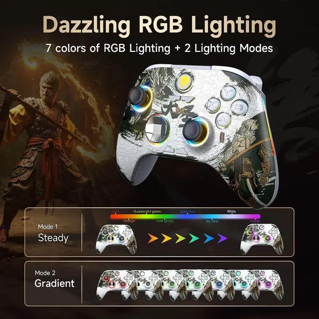 Alt view image 2 of 7 - X15 PC Controller - Enhanced Wireless Bluetooth Controller with Hall Joysticks/Hall Triggers/RGB Lighting - No Stick Drift, No Dead Zone - Work for Windows PC, Android, Steam and Switch multi color