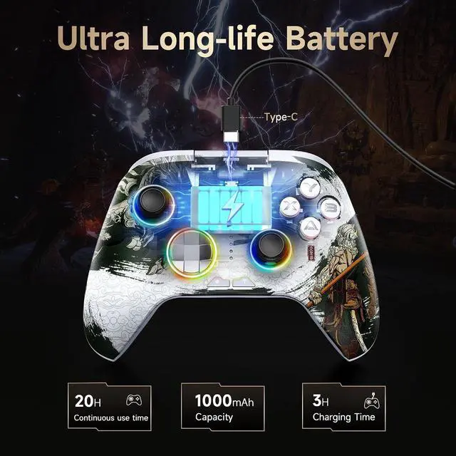Alt view image 3 of 7 - X15 PC Controller - Enhanced Wireless Bluetooth Controller with Hall Joysticks/Hall Triggers/RGB Lighting - No Stick Drift, No Dead Zone - Work for Windows PC, Android, Steam and Switch multi color