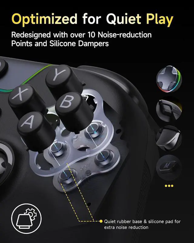 Alt view image 4 of 7 - X05Pro Wireless Gaming Controller for PC, Switch& Phone Ultra-Quiet Buttons, Hall Effect Joysticks, 2-Stage Triggers, 1000Hz Polling Rate, Programmable, Ergonomic Grips with 1000mAh Battery
