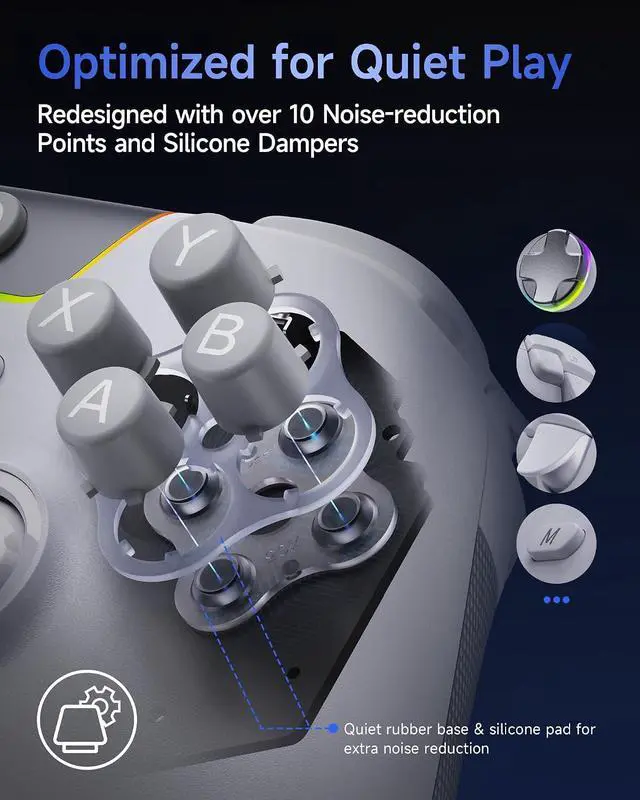 Alt view image 2 of 7 - X05Pro Wireless PC Controller Soft-Click Low-Noise Buttons, Dual-Stage Impulse Triggers, Hall Joysticks with 1000Hz Polling, 2 Programmable Buttons, 1000mAh Battery, Multi-Platform Controller for PC