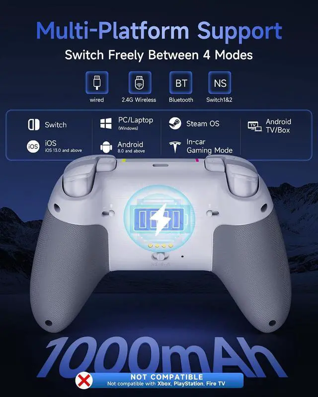 Alt view image 4 of 7 - X05Pro Wireless PC Controller Soft-Click Low-Noise Buttons, Dual-Stage Impulse Triggers, Hall Joysticks with 1000Hz Polling, 2 Programmable Buttons, 1000mAh Battery, Multi-Platform Controller for PC