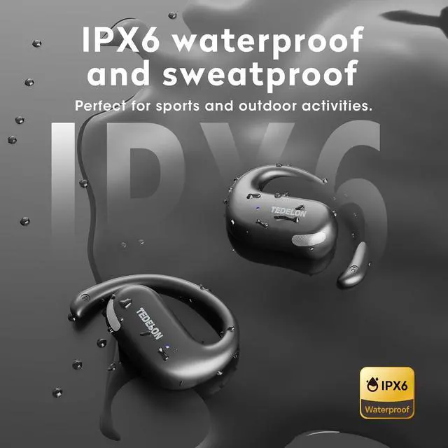 Alt view image 7 of 7 - Open Ear Earbuds, 50H Open Ear Headphones Bluetooth 5.4, IPX6 Open Ear buds Wireless with Adjustable Ear hook, Hi-res Stereo, AI Clear Call, Lightweight, Wireless Over Earbud for Workout, Gym, Running