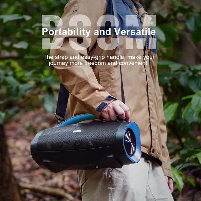 Alt view image 4 of 7 - Extreme Boom Pro 100W Loud Outdoor Speaker, 2+2 Channel, IPX6 Waterproof, Bluetooth 5.3, 20H Playtime, Dynamic Lights, Portable Speaker for Camping, Beach, Pool, Working Outside - Orange Blue