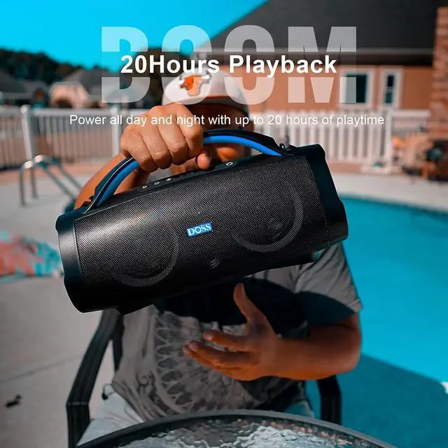 Alt view image 2 of 7 - Extreme Boom Pro 100W Loud Outdoor Speaker, 2+2 Channel, IPX6 Waterproof, Bluetooth 5.3, 20H Playtime, Dynamic Lights, Portable Speaker for Camping, Beach, Pool, Working Outside - Orange Blue