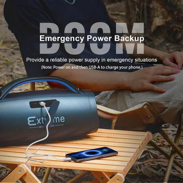 Alt view image 5 of 7 - Extreme Boom Pro 100W Loud Outdoor Speaker, 2+2 Channel, IPX6 Waterproof, Bluetooth 5.3, 20H Playtime, Dynamic Lights, Portable Speaker for Camping, Beach, Pool, Working Outside - Orange Blue