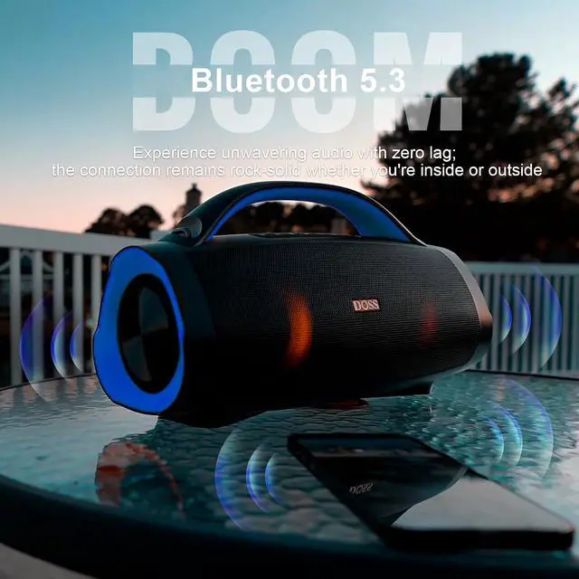 Alt view image 3 of 7 - Extreme Boom Pro 100W Loud Outdoor Speaker, 2+2 Channel, IPX6 Waterproof, Bluetooth 5.3, 20H Playtime, Dynamic Lights, Portable Speaker for Camping, Beach, Pool, Working Outside - Orange Blue